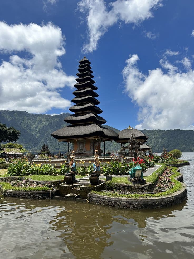 Famous floating temple surrounded by mountain scenery Famous floating temple surrounded by mountain scenery