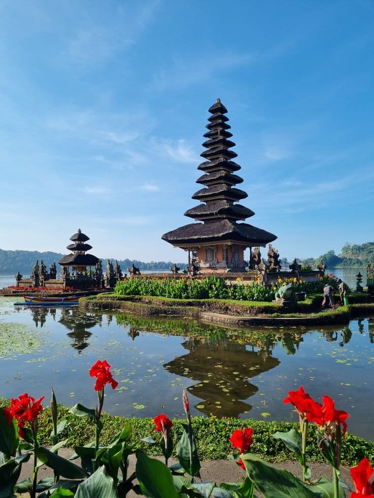 Famous floating temple surrounded by mountain scenery Famous floating temple surrounded by mountain scenery